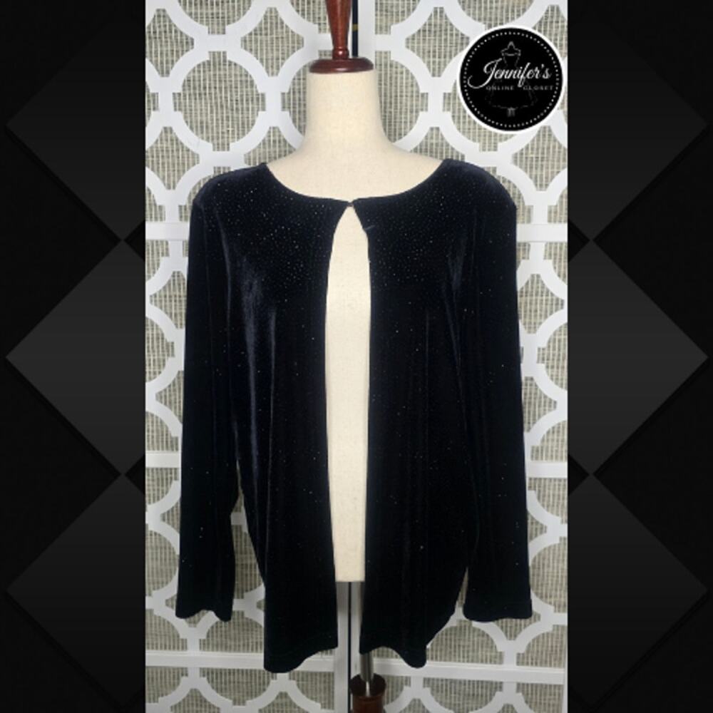 Los Angeles Gal Vintage Black Beaded Velvet One Button Cardigan Size M